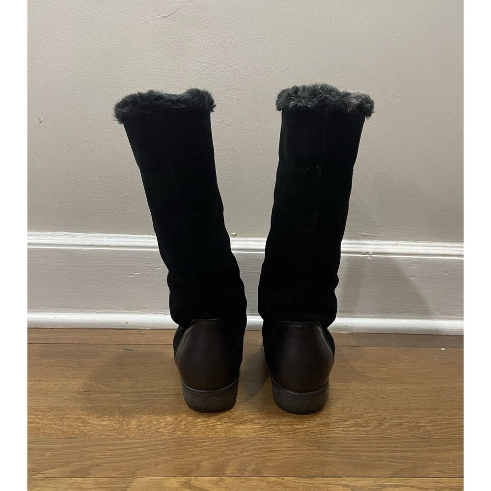 Aquatalia Black Suede Front Zipper Faux Fur Boots Women's Size 7 Cozy Winter - Picture 4 of 7